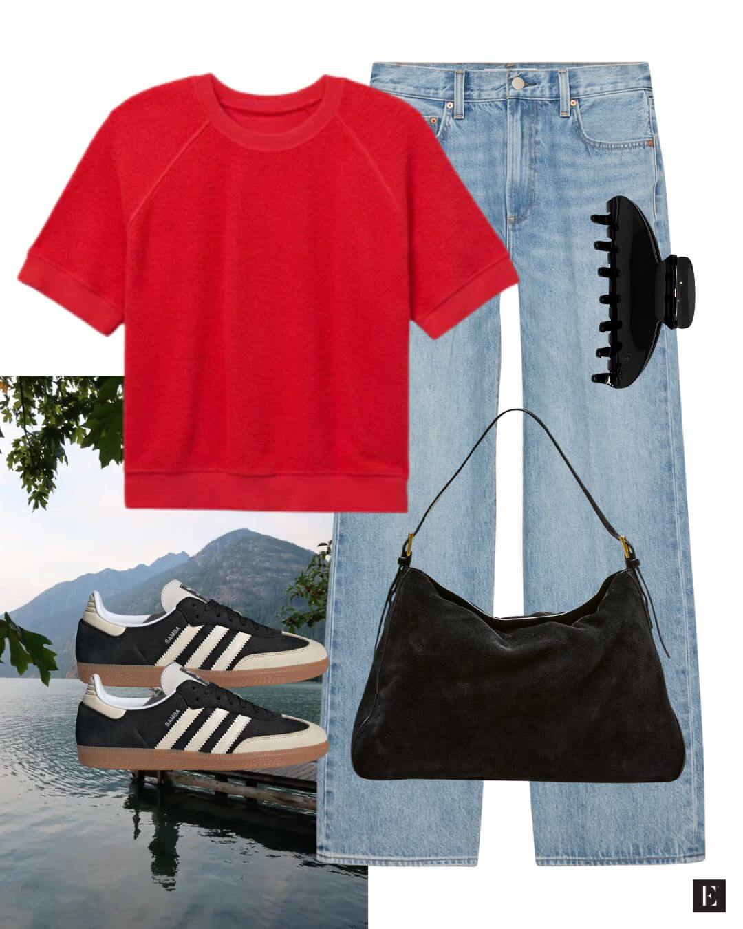 Annie's outfit from Sterling Point with red sweatshirt and jeans