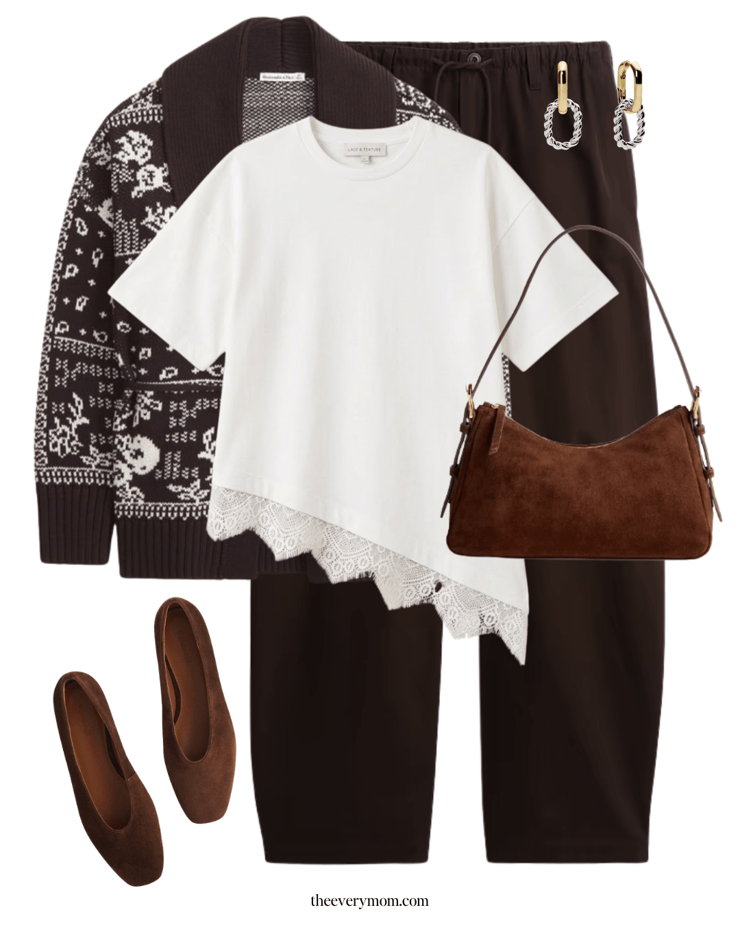 fall capsule outfit idea with shawl cardigan and pull-on pants