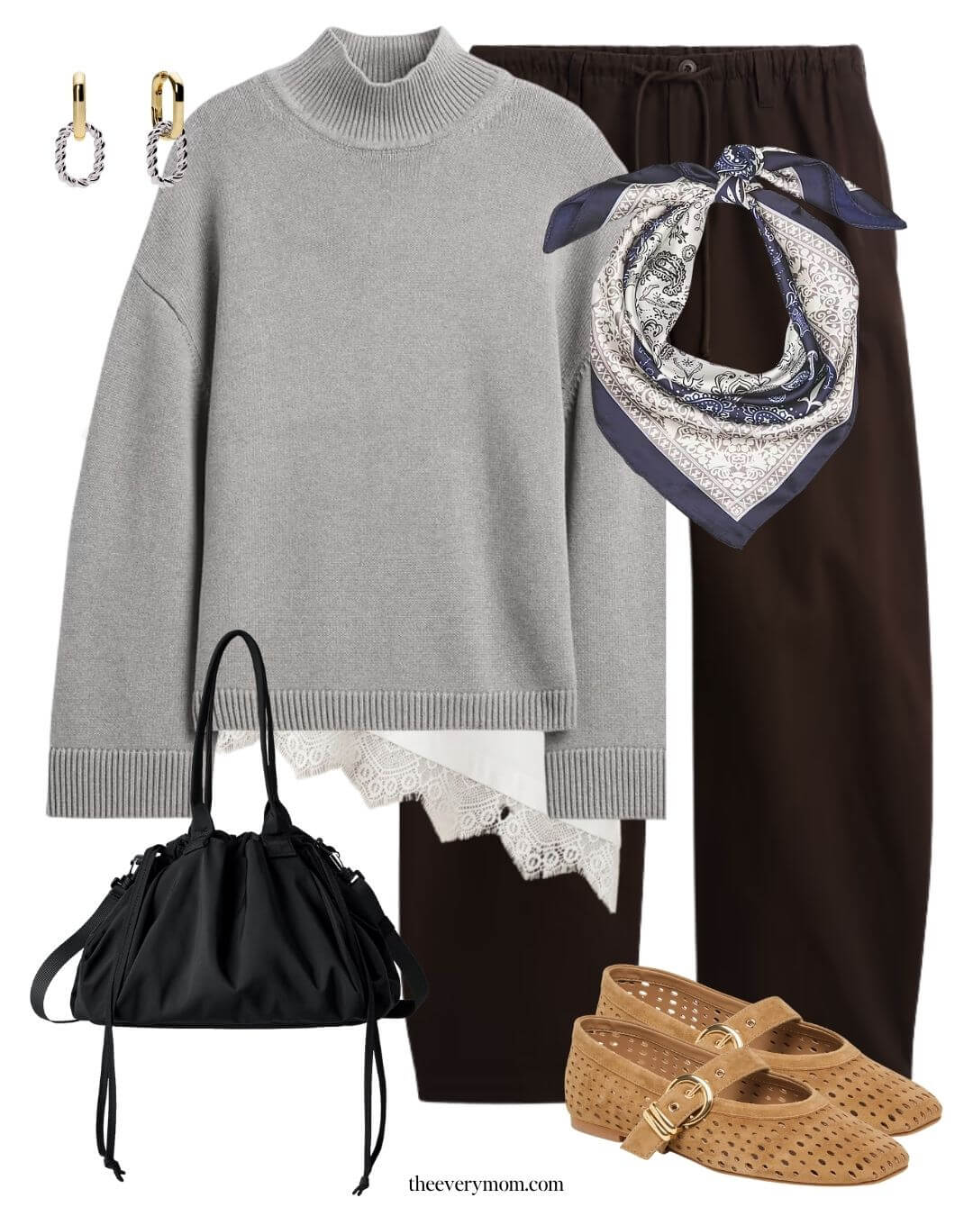 fall capsule cute outfit idea with peek-a-boo lace