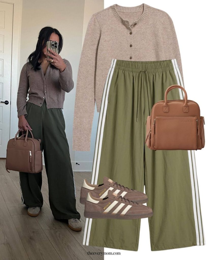 cardigan and track pants