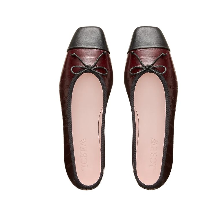 Sophie cap toe ballet flats in eel-embossed leather