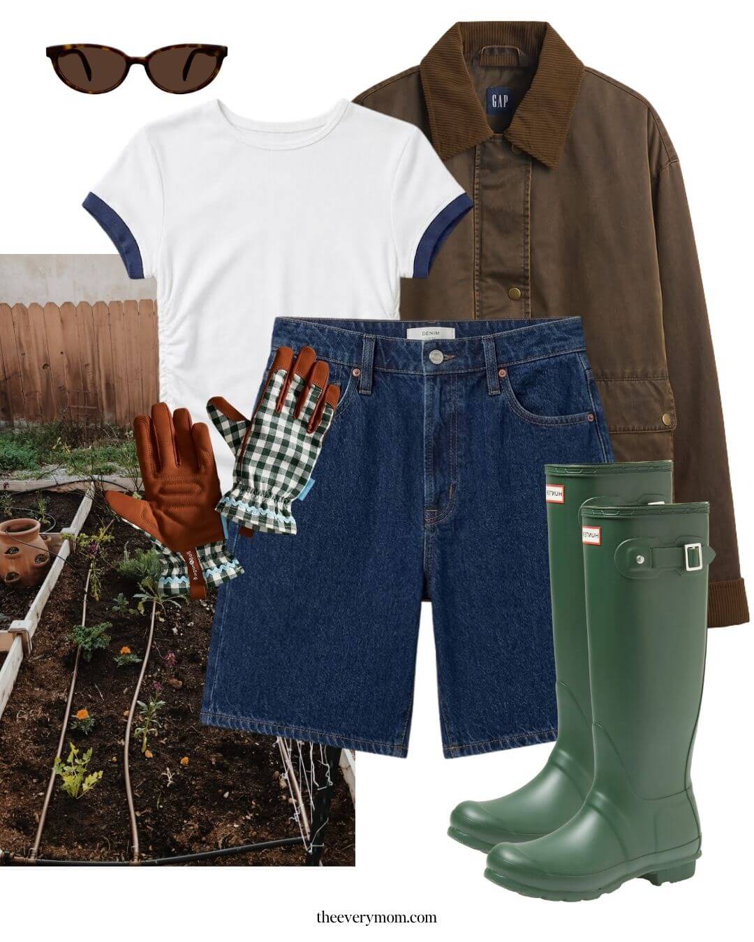90s Practical magic inspired outfit with rain boots and denim shorts