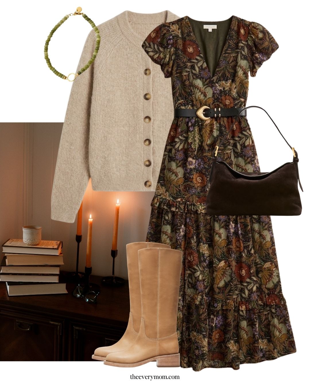 gillian owens cardigan and fall dress outfit