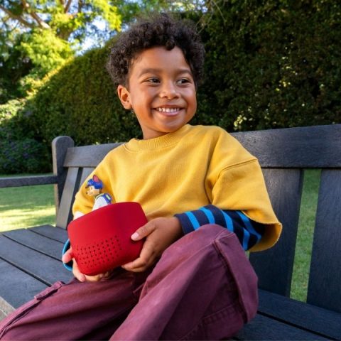 boy holding toniebox lite