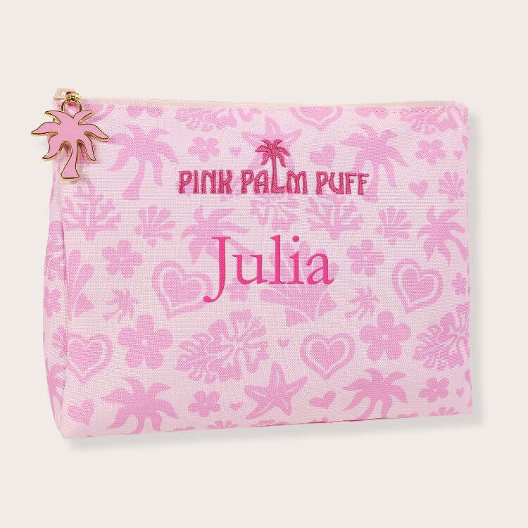 Pink Palm Puff Accessories Pouch