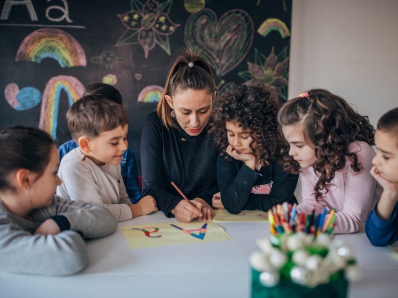 teacher with students